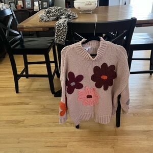 Floral Knit Sweater with Multicolor Flowers